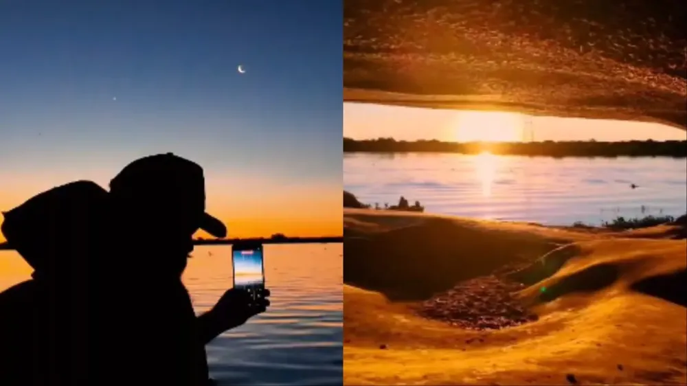 Pôr do sol coloriu a caverna. (Reprodução, @luiz4mendesreserva)