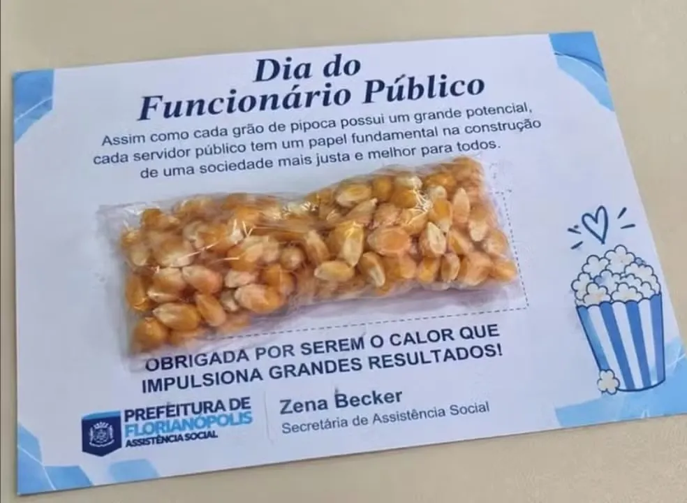 Prefeitura dá milho de pipoca cru como homenagem ao Dia do Servidor Público — Foto: Sintrasem/Divulgação